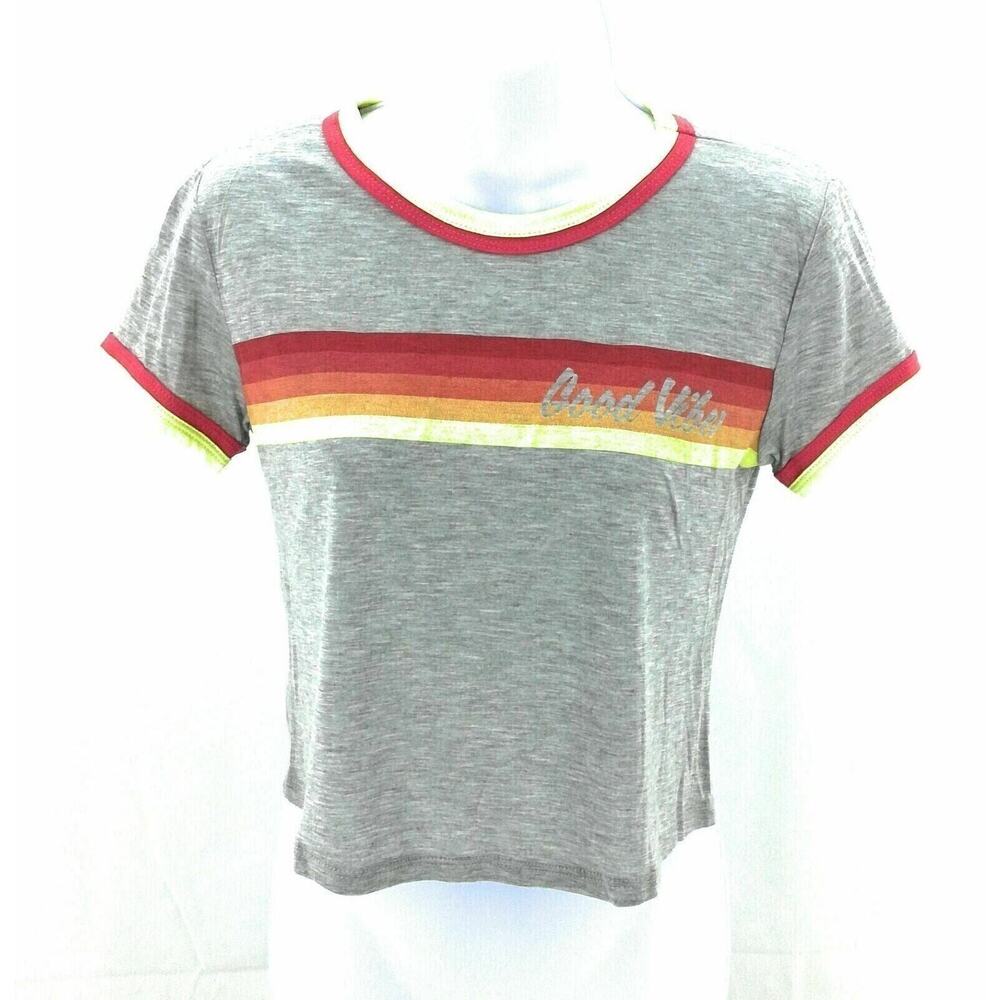 23 Love Street Gray Short Sleeve Crop Top - Junior's Size Medium - Chic Trendy